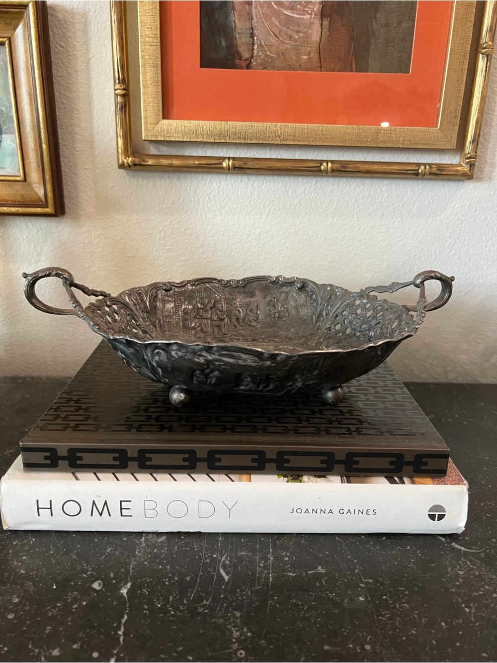 Antique-Silver Plated Decorative Serving Bowl marked DS Co 1209